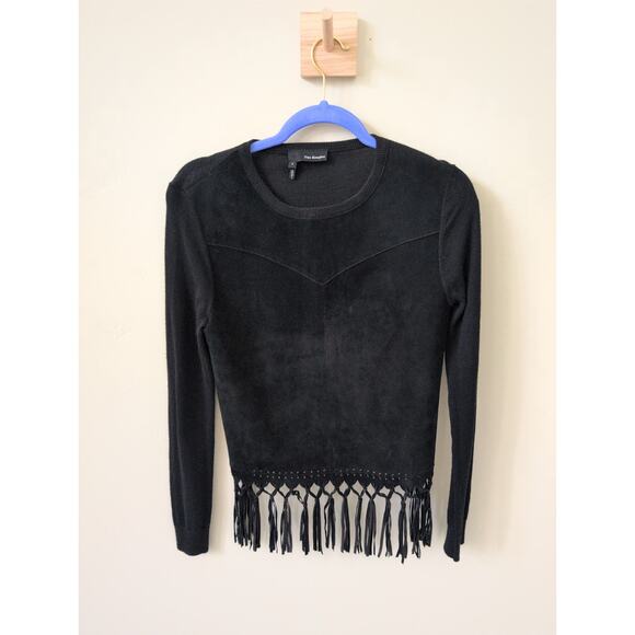 The Kooples Black Suede Fringe Sweater size Small - Picture 1 of 4